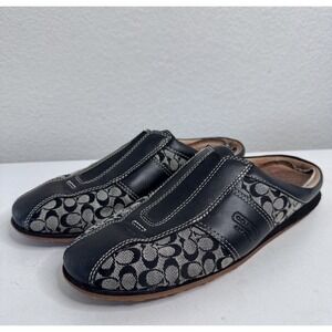 Coach Nadia Canvas Slide Mule Shoes Women's 10M‎ Black Signature Logo Slip On